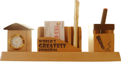 53% OFF on Tied Ribbons Tabletop-124 1 Compartments Wooden Desk Sets(Brown)