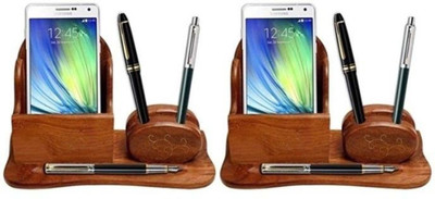 

Onlineshoppee 4 Compartments Wood Mobile holder(Brown)