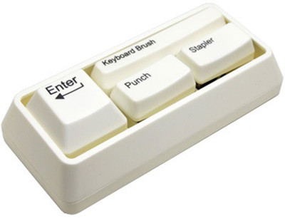 

Shrih 3 Compartments Plastic Keyboard Stationary Set Stapler Brush Punch Paperclip Dispenser Desk Organizer(White)