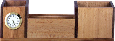 

Radius 4 Compartments Wooden Pen Stand(Brown)