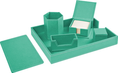 Eco-Leatherette 6 Compartments Leatherette Desktop Office Set(Aqua Green)