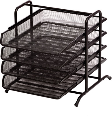 

Chrome 4 Compartments Metal 4-Tier Doument Tray(Black)