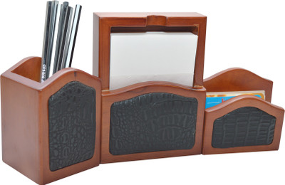 Knott 3 Compartments wood Slip Holder, Pen Holder and Card Holder Set(Brown, Black)