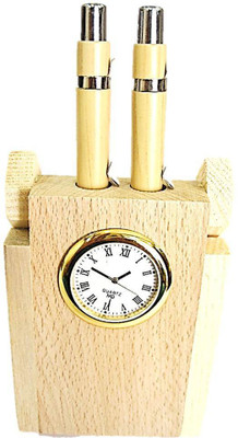 

Muccasacra 0 Compartments wood Twin pen stand with clock(Beige)