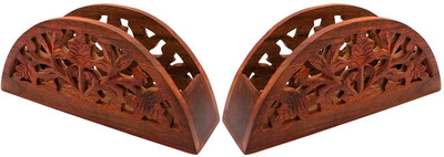 

Craftatoz 2 Compartments Wood Wooden Dinning Table Decorative Napkin, Tissue Holder Stand(Brown)