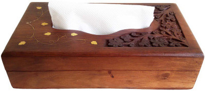 

Desi Karigar 1 Compartments Wooden Tissue Box(Brown)