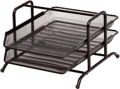 

Chrome 2 Compartments Metal Mesh Document Tray(Black)