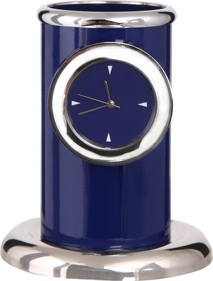 

Tiamo 1 Compartments Metal Pen Stand with clock for multiuse at home office and gifting(Blue)