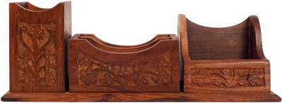 

Craftsman 3 Compartments Wooden Mobile Phone Holder(Brown)