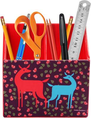 

Studio Pandora Nature Series 2 Compartments PU Leather and MDF Wood Desk Organizer(Multicolor)
