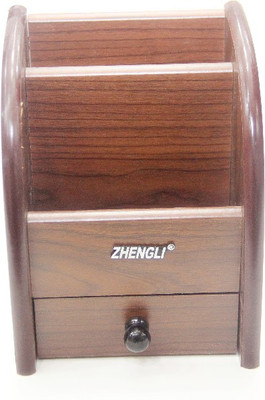 

Star Gift Multifunction Holder 3 Compartments Wooden Pen Stand(Brown)