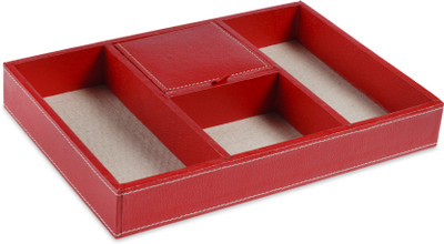 

Eco-Leatherette OST 4 Compartments Eco leather Office Stationery Trey(Red)