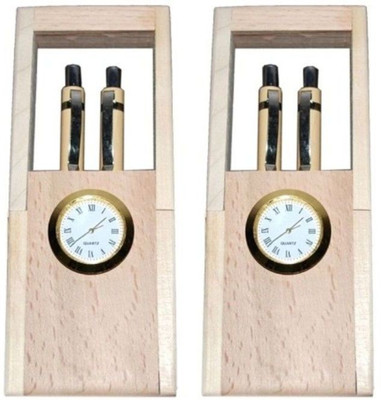 

Onlineshoppee 4 Compartments wood Pen Holder(Brown)