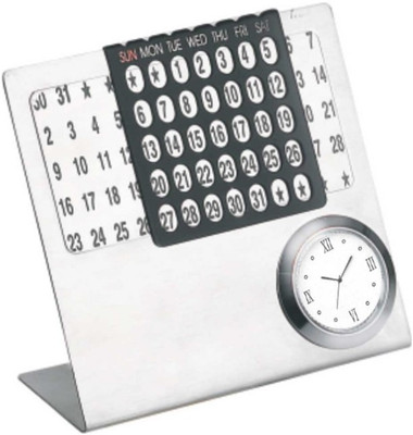 

Excelencia Modern Office 1 Compartments Metal Calender With A Clock(Silver)