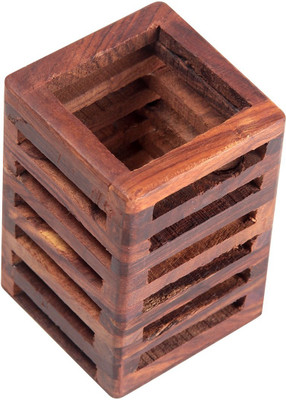 Fab Handicraft 1 Compartments WOODEN PEN HOLDER(Brown)