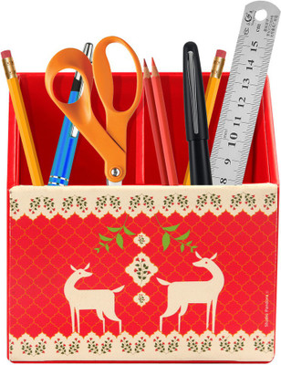 

Studio Pandora Nature Series 2 Compartments PU Leather and MDF Wood Desk Organizer(Multicolor)