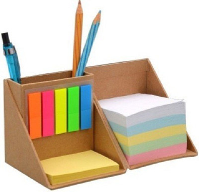 

JAINONE 3 Compartments Wooden Pen Stand with Sticky Notes(Yellow)