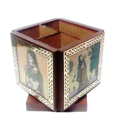 Gaura Art & Crafts 3 Compartments Wooden Pen Card Holder(Multicolor)