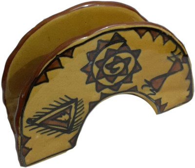 

Indeasia Srijan Warli Painting 1 Compartments Stoneware Napkin Holder(Golden)