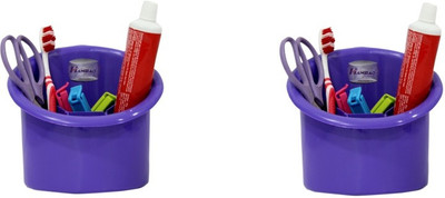 Hanbao 4 Compartments Plastic Multipurpose Stationary Stand(Violet)