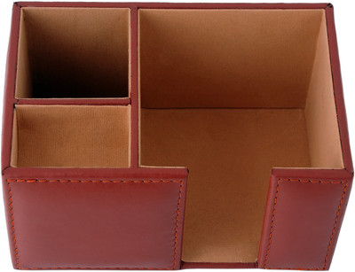 

ZINT 3 Compartments Genuine Leather Desk organizer(Brown)