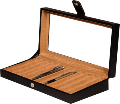 Leather World 12 Compartments PU Leather Pen Case with 12 Slot(Black)