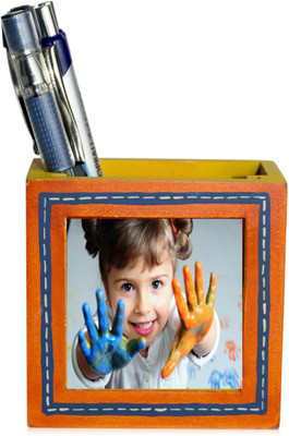 

VarEesha 1 Compartments Wooden Pen Stand(Orange)