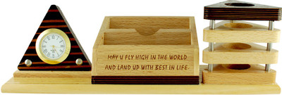 

Radiusin Clock 3 Compartments Wooden Pen Stand(Brown)