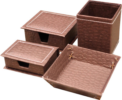 

SRIJIN 4 Compartments Paper Office Stationery Set(Brown)