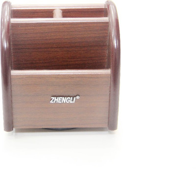 

Star Gift Multifunction Holder 4 Compartments Wooden Pen Stand(Brown)