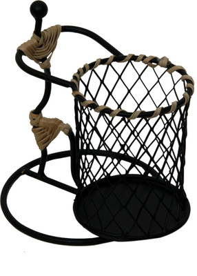 

Aesthetic Decors Earth 1 Compartments Iron, Cane Pen Stand(Black)