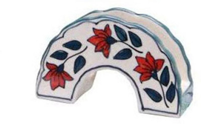 

Indeasia Srijan Red-Green Floral 1 Compartments Stoneware Napkin holder(White)