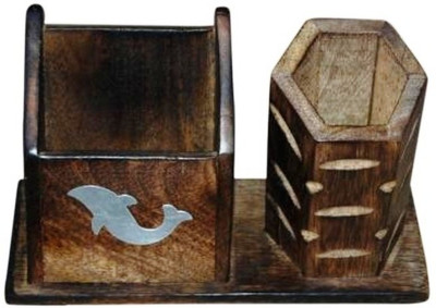 

Onlineshoppee CAC 2 Compartments Wooden Pen Holder(Brown)