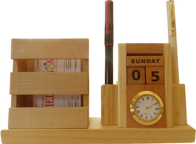 60% OFF on Tied Ribbons Gift For World Greatest Teacher 3 Compartments Wooden Pen Stand(Brown)