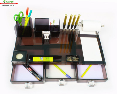 Rasper 8 Compartments Multipurpose Acrylic Office Desk Pen Stand(Smoke Black)