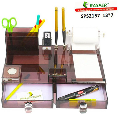 

Rasper 6 Compartments Acrylic Multipurpose Desk Organizer With Paper Roll(Smoke-Black)
