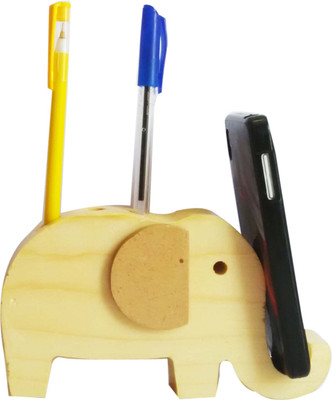 

Swarnadaru 3 Compartments Wood Mobile cum pen stand(Beige)