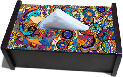 KOLOROBIA Wooden 1 Compartments Wood Tissue Box(Multicolor)