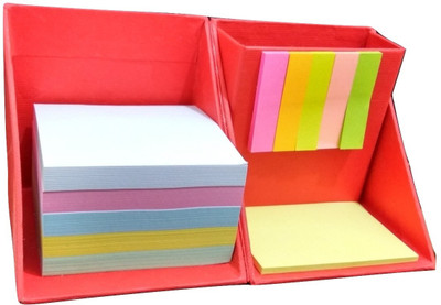 

Weltbild 3 Compartments Card Board Pen Stand With Multi-Color Sticky Notes(Red)