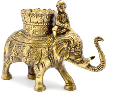 

Handecor 1 Compartments Brass Elephant Savari Pen Stand(Antique Brown)