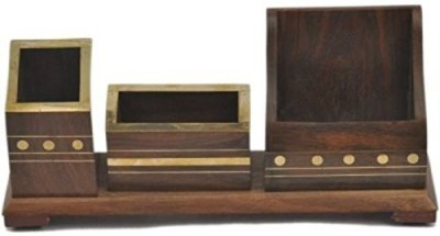 

Desi Karigar 3 Compartments wooden Pen holder(Brown)