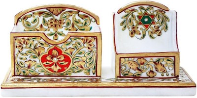 Handicrafts Paradise 2 Compartments Marble Pen Stand(Multicolor)