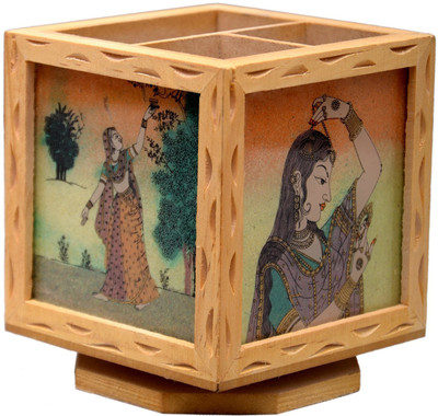 

HanumantCreations 3 Compartments wooden, Gemstone PEN Holder(Multicolor)