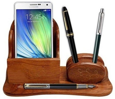 

Onlineshoppee 2 Compartments Wooden Mobile & Pen Holder(Brown)