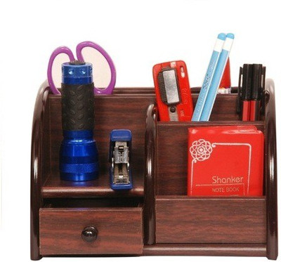 

Phoenix Giftmrt 6 Compartments Wooden Pen Stand(Brown)