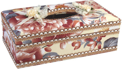 

7Trees 1 Compartments Hi Quality Plastic With Floral Cloth Covered Tissue Holder Box(Maroon)
