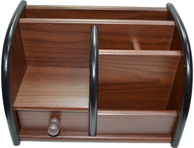 Alishba 6 Compartments wooden pen holder(Brown)