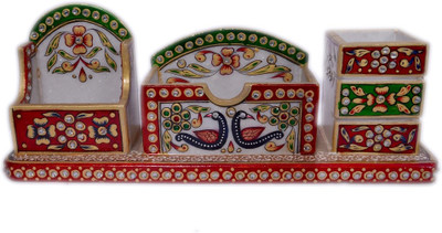

JOSHI ARTS 3 Compartments marble mobile,cards and pen holder(Red, Green, White)