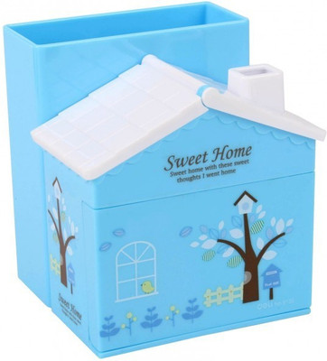 

Honestystore 4 Compartments Plastic Pen Holder(Blue)