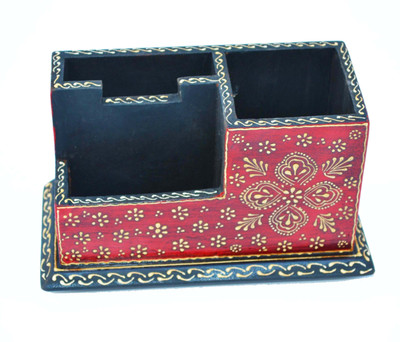 

Artlivo Desk Organizer 3 Compartments Wood Pen Stand(Red, Black)